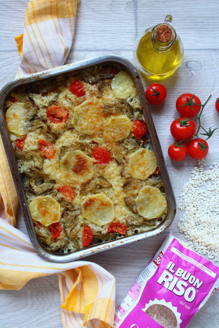Tiella di riso patate e carciofi