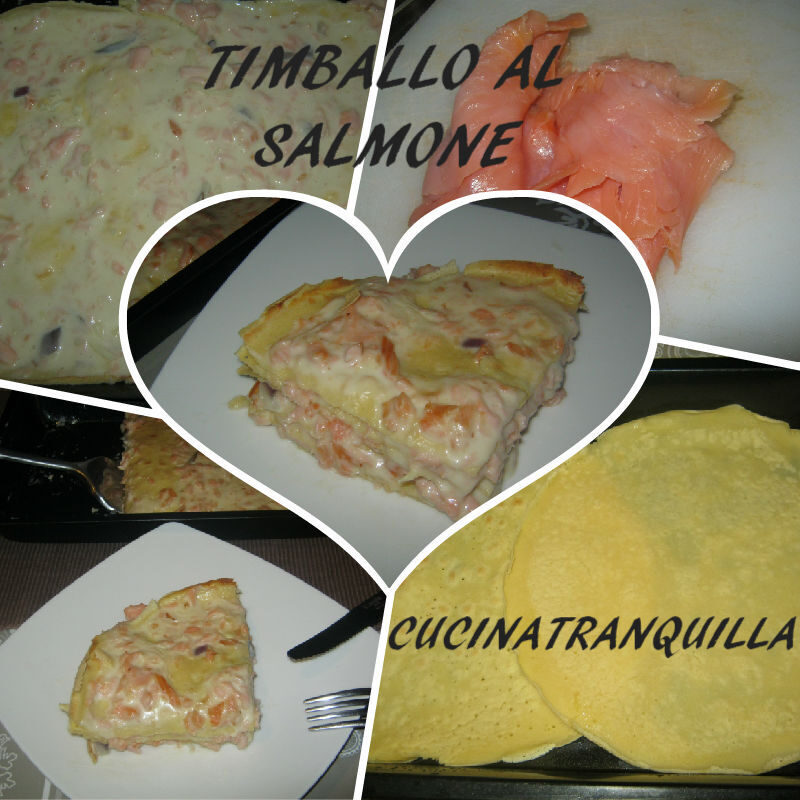 Timballo al salmone (crepes di farina di ceci e riso con salmone)