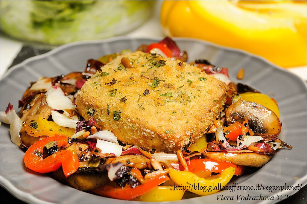 Tofu gratinato con verdure spadellate