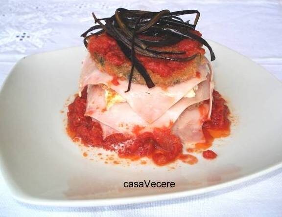 Torretta sfoglia di melanzane e prosciutto cotto (per 4)