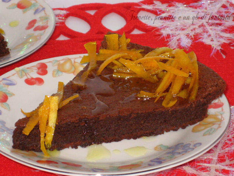 Torta al cioccolato con zeste di arancio caramellate