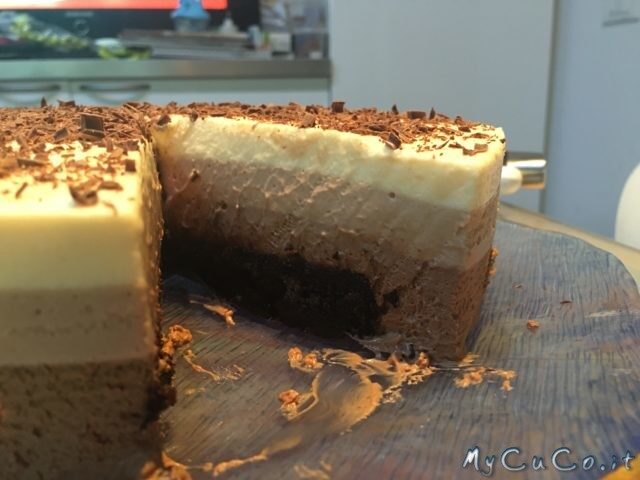 Torta bavarese ai 3 cioccolati, ricetta montersino cuchizzata per cuisine e i-companion moulinex