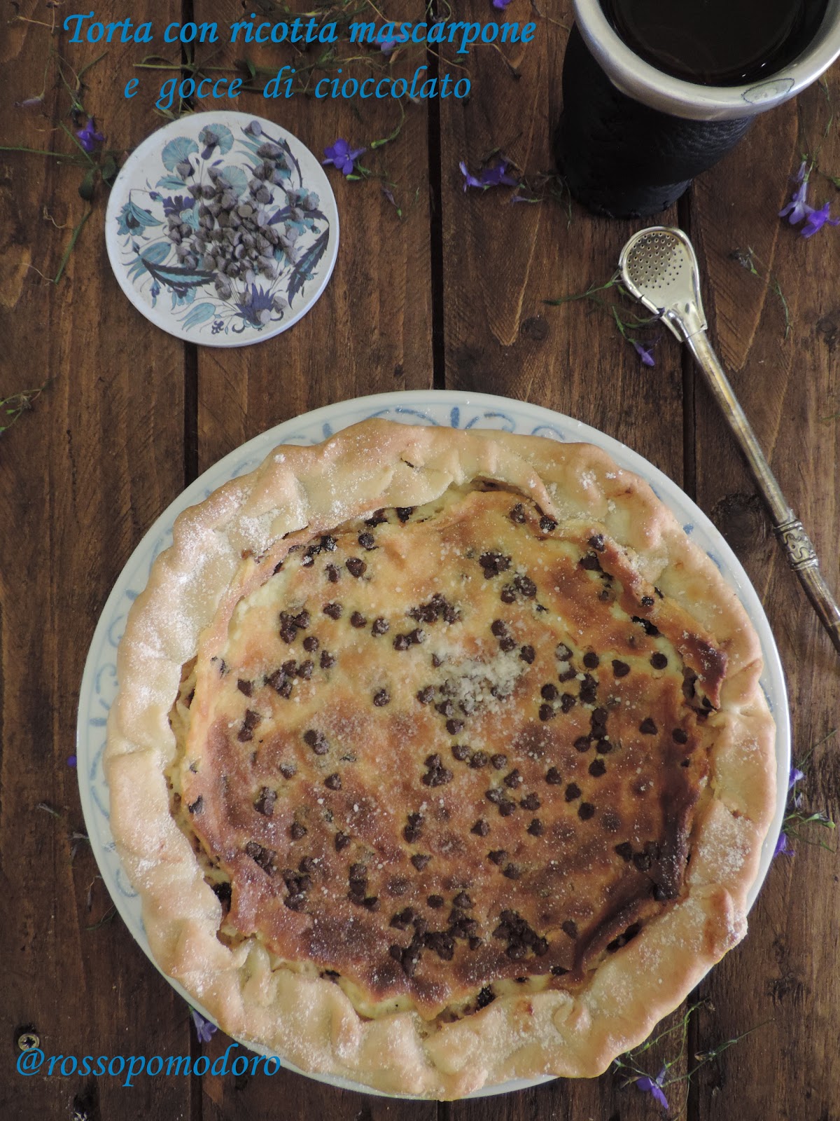 Torta con ricotta mascarpone e gocce di cioccolato