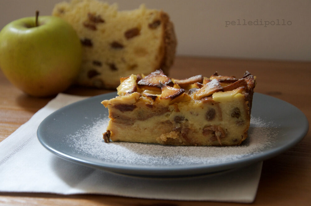 Torta cremosa con panettone e mele