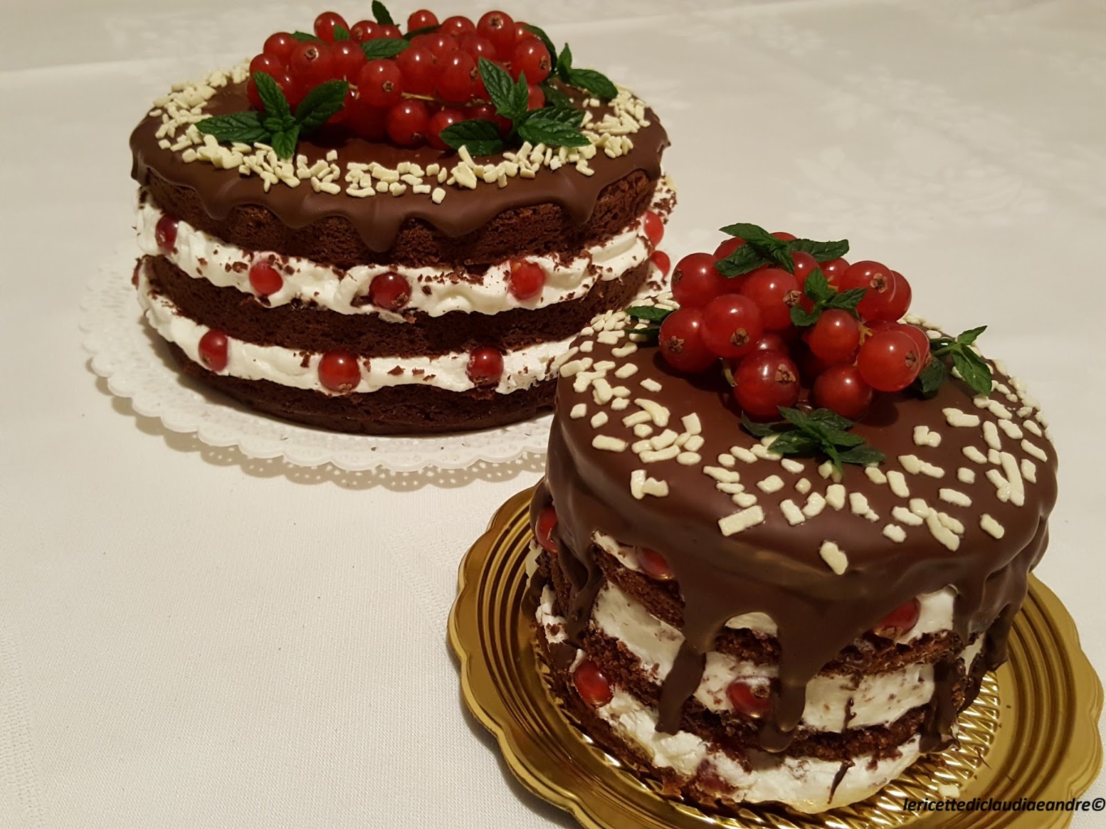 Torta di cioccolato al olio, zucchero di canna, panna e ribes