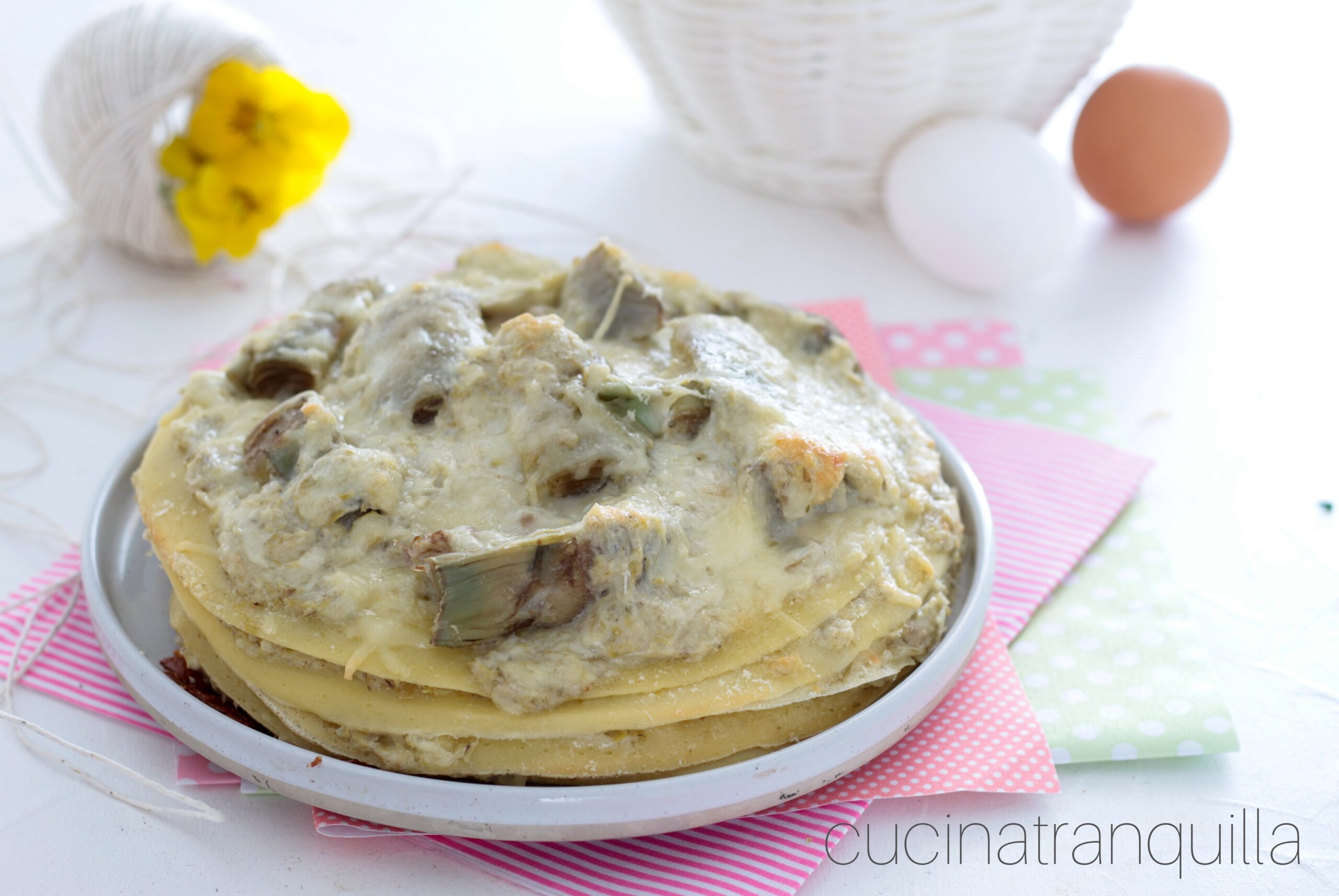 Torta di crepes ai carciofi