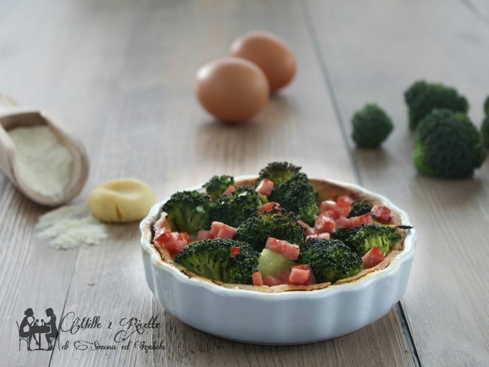 Torta di frolla salata con broccoletti e prosciutto