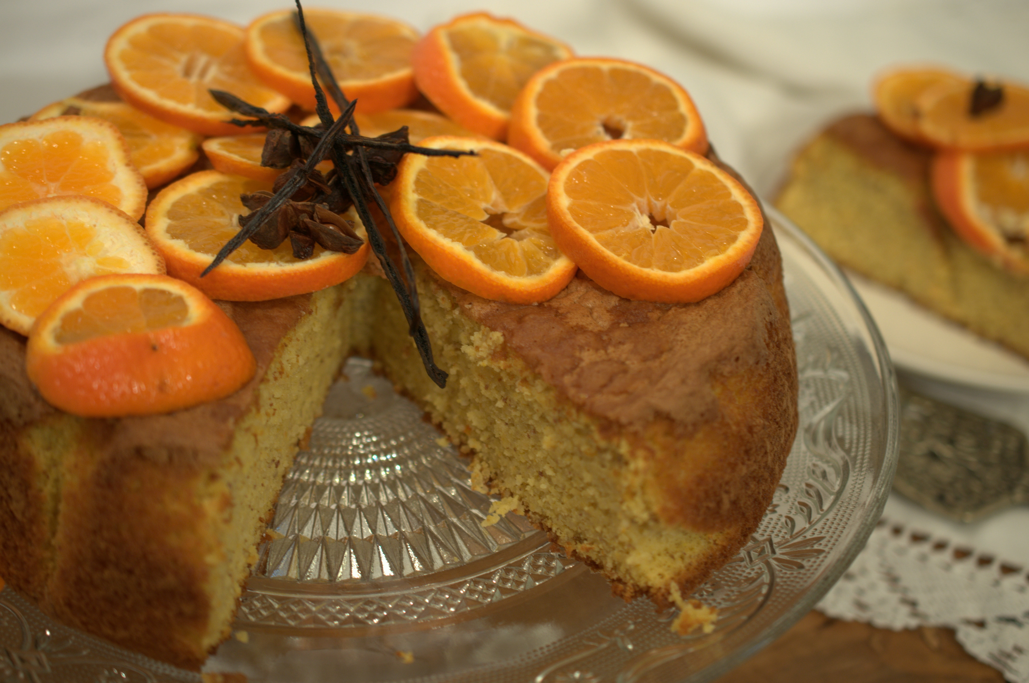 Torta di mandorle con mandaranci, vaniglia e anice stellato