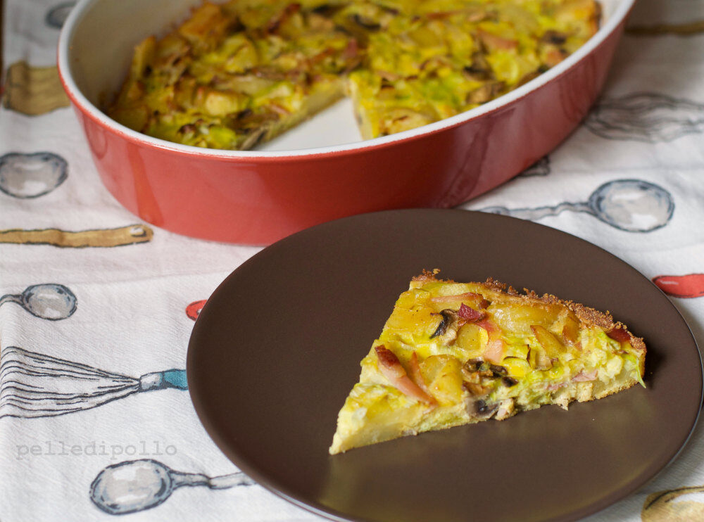 Torta di patate speck e funghi al forno