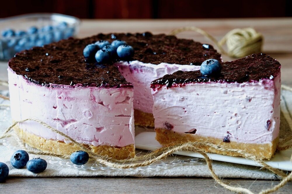 Torta fredda allo yogurt e mirtilli