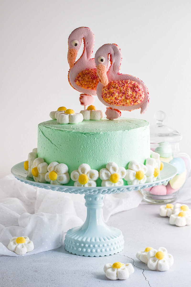 Torta marshmallow con fenicotteri rosa