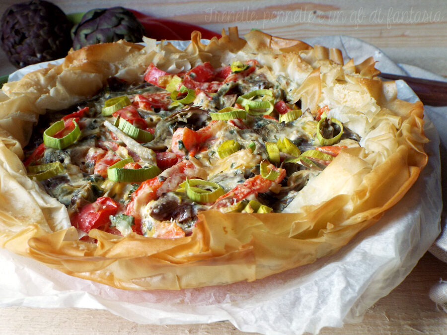 Torta rustica di pasta fillo con verdure