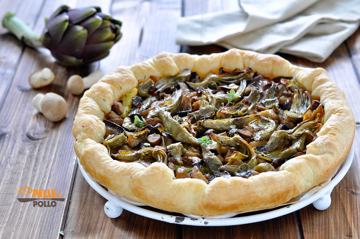 Torta salata con carciofi funghi e patate