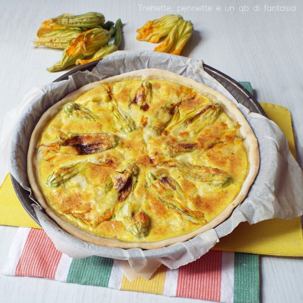 Torta salata con fiori di zucca farciti