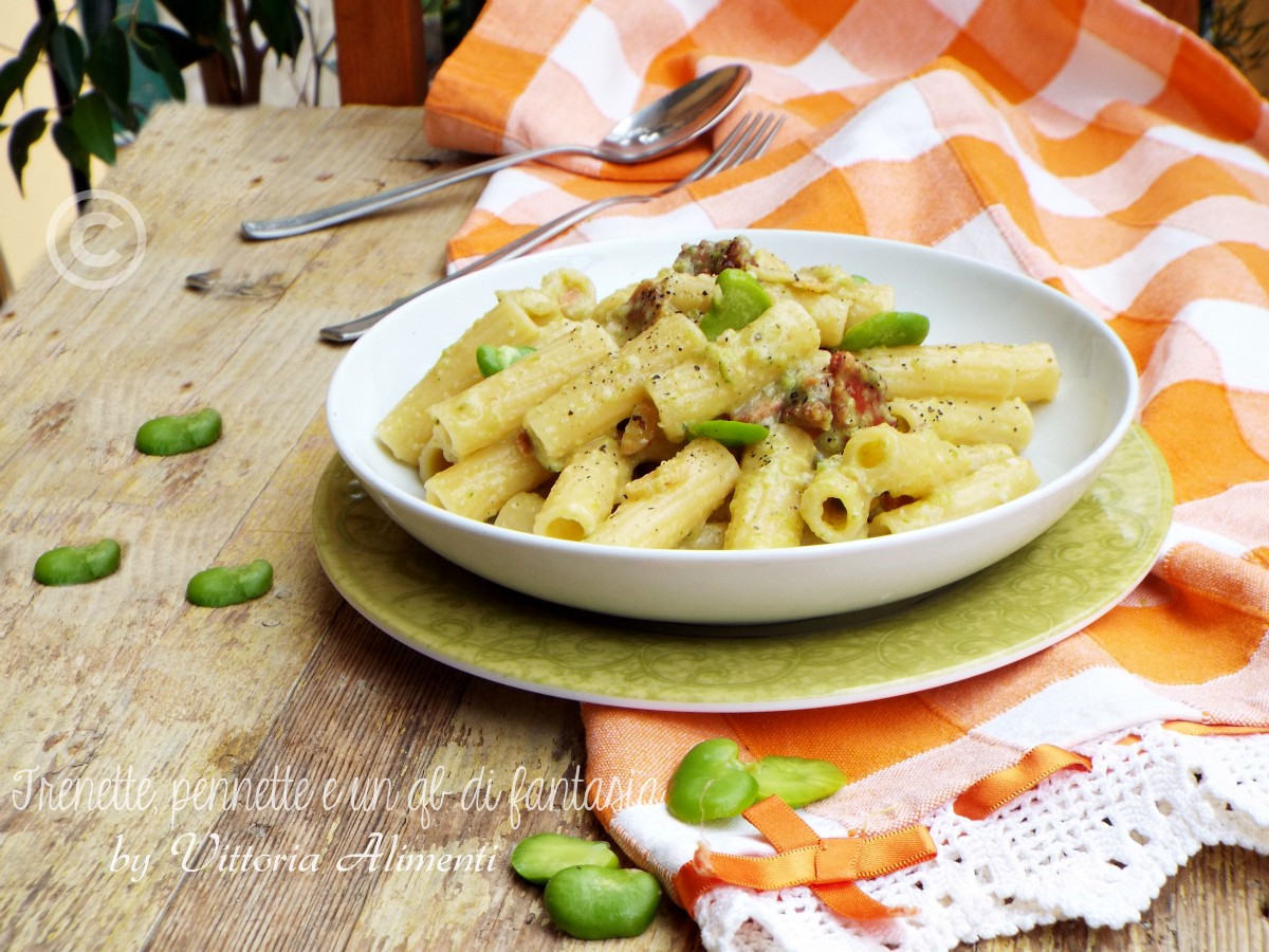 Tortiglioni con pesto di fave e zucchine
