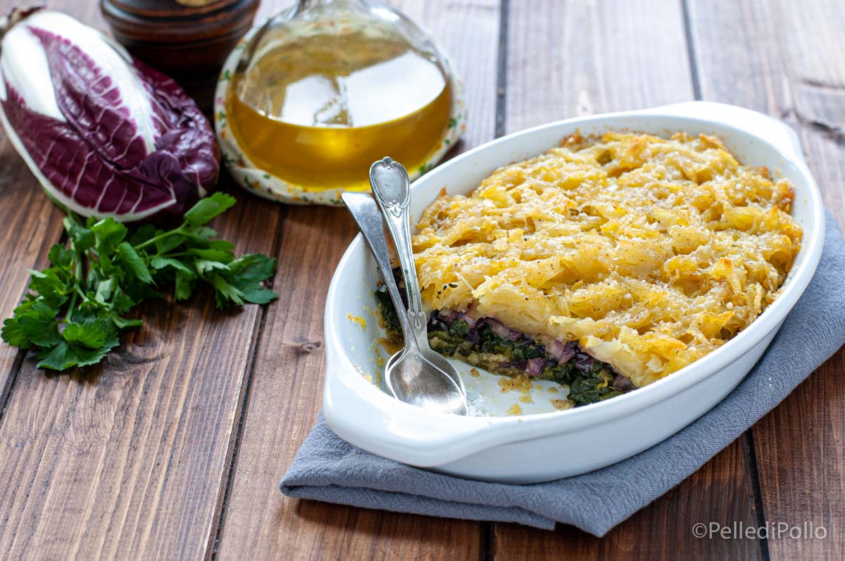 Tortino di patate, spinaci e radicchio