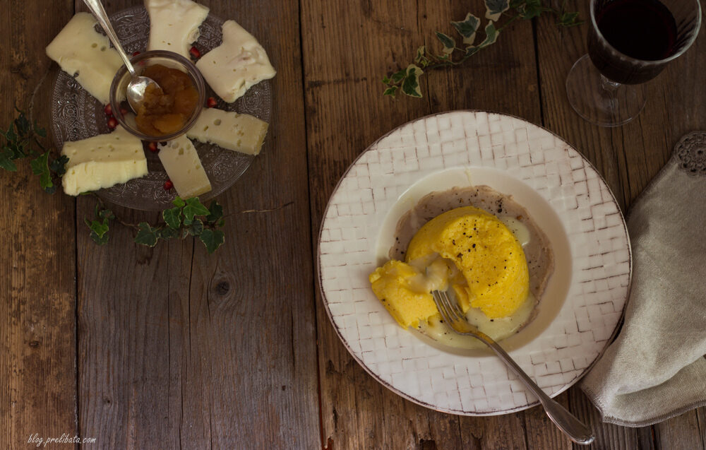 Tortino di Pignoletto d’oro con cuore di formaggio a latte crudo