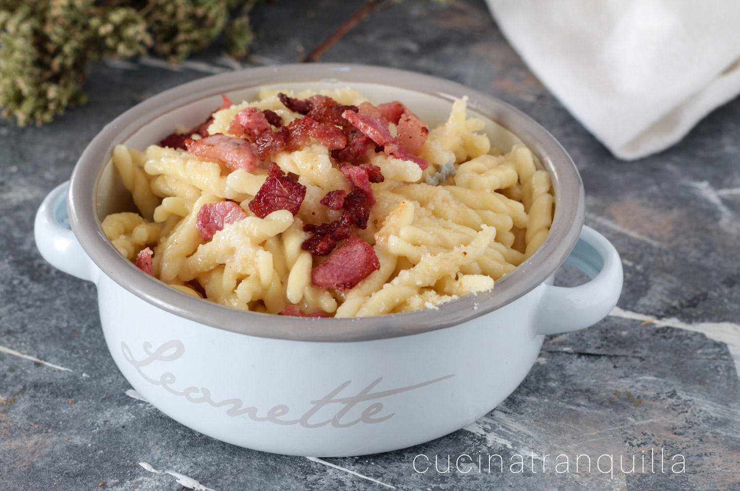 Trofie in crema di gorgonzola e guanciale