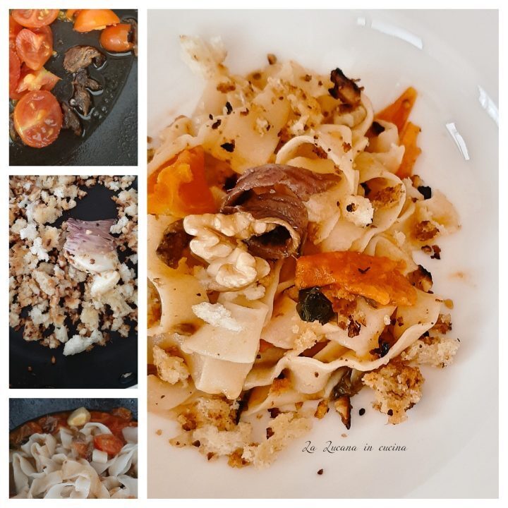 Tumact me tulez – tagliatelle con mollica di pane, alici e noci