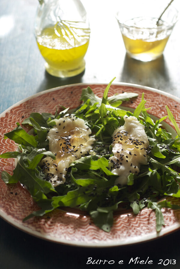 Un’ insalata con accento franco-orientale, con citronette al wasabi e gelée di champagne