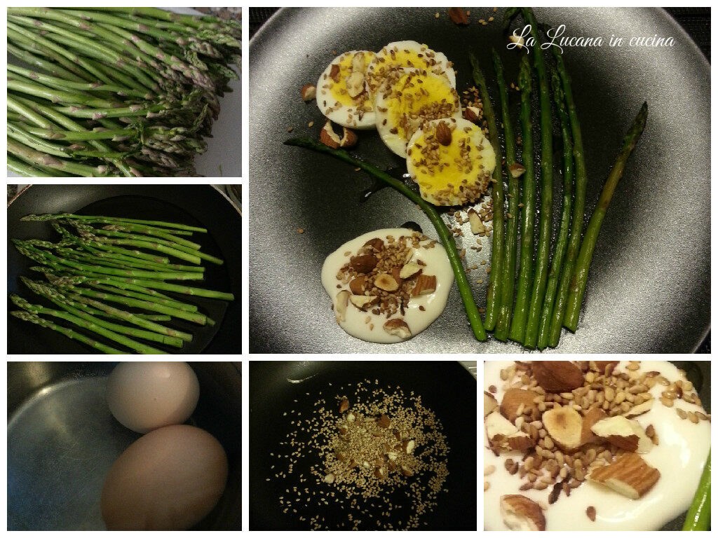 Uova sode con asparagi, mandorle e sesamo