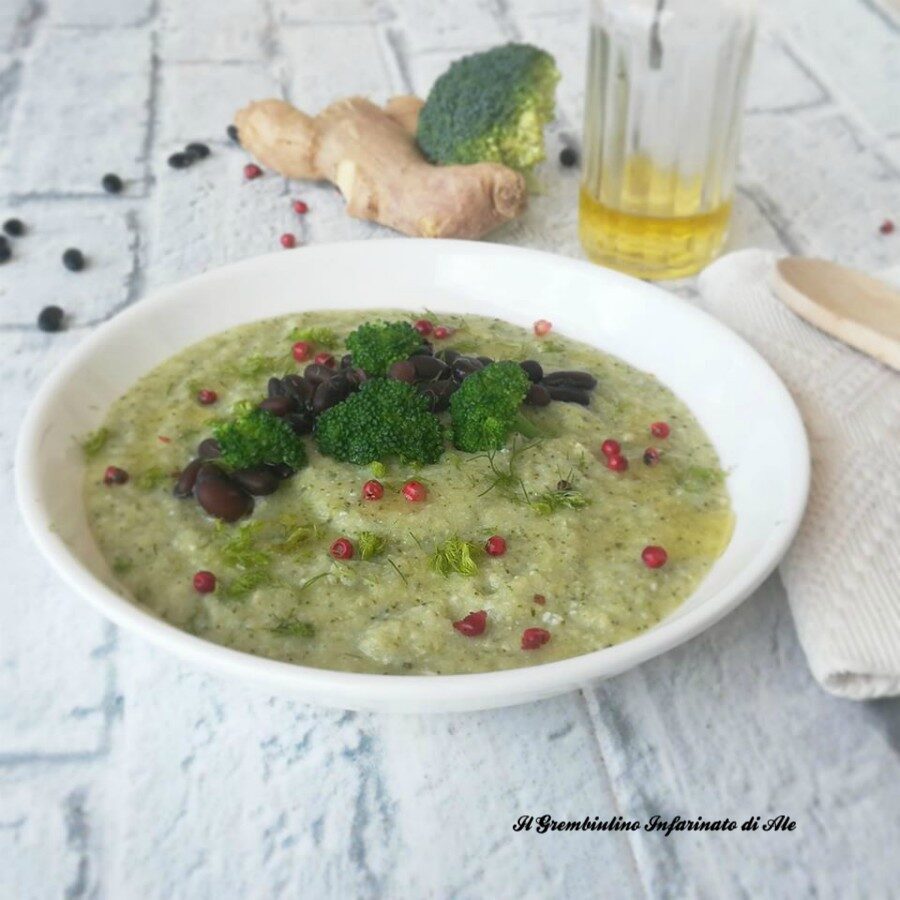 Vellutata di broccoli siciliani con fagioli neri e zenzero