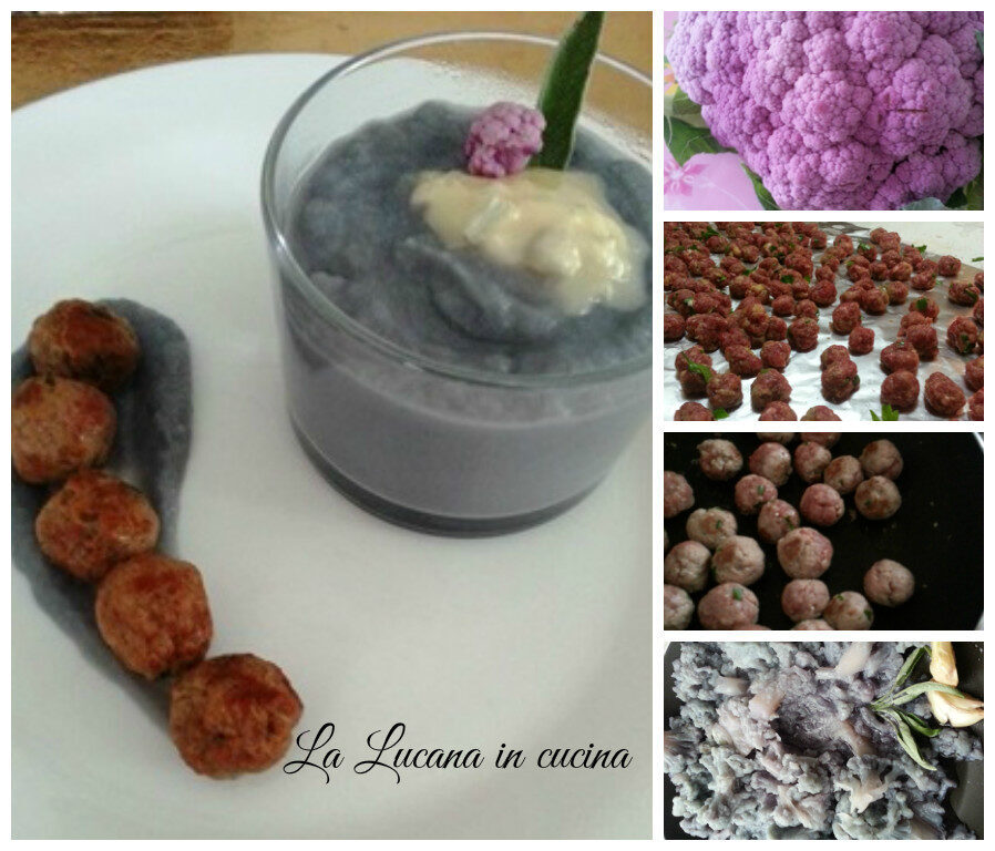 Vellutata di cavolfiore viola e polpettine