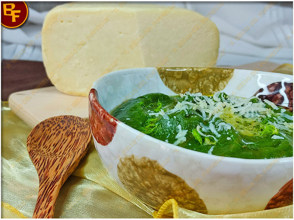 Vellutata di spinaci finocchi patate e formaggio di fossa