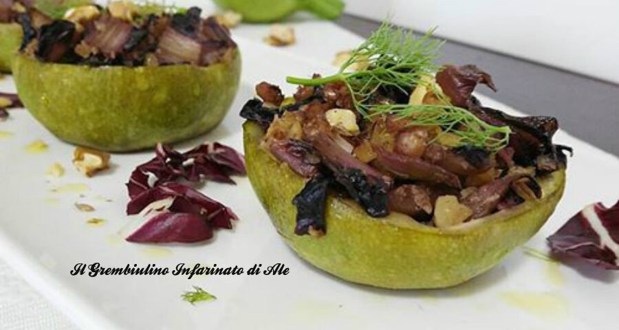 Zucchine con radicchio e noci