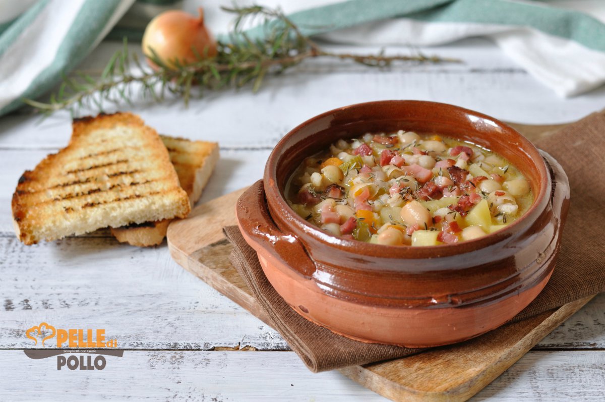 Zuppa di cannellini e orzo con patate e speck
