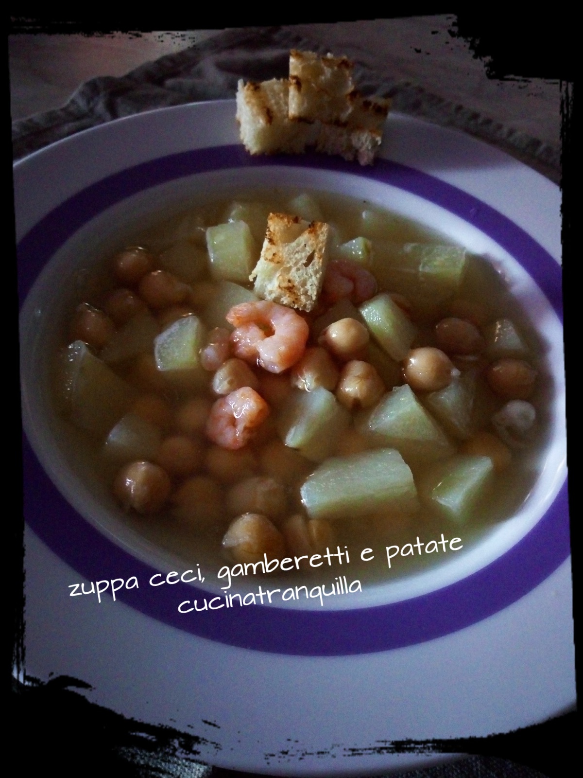 Zuppa di ceci,patate e gamberetti