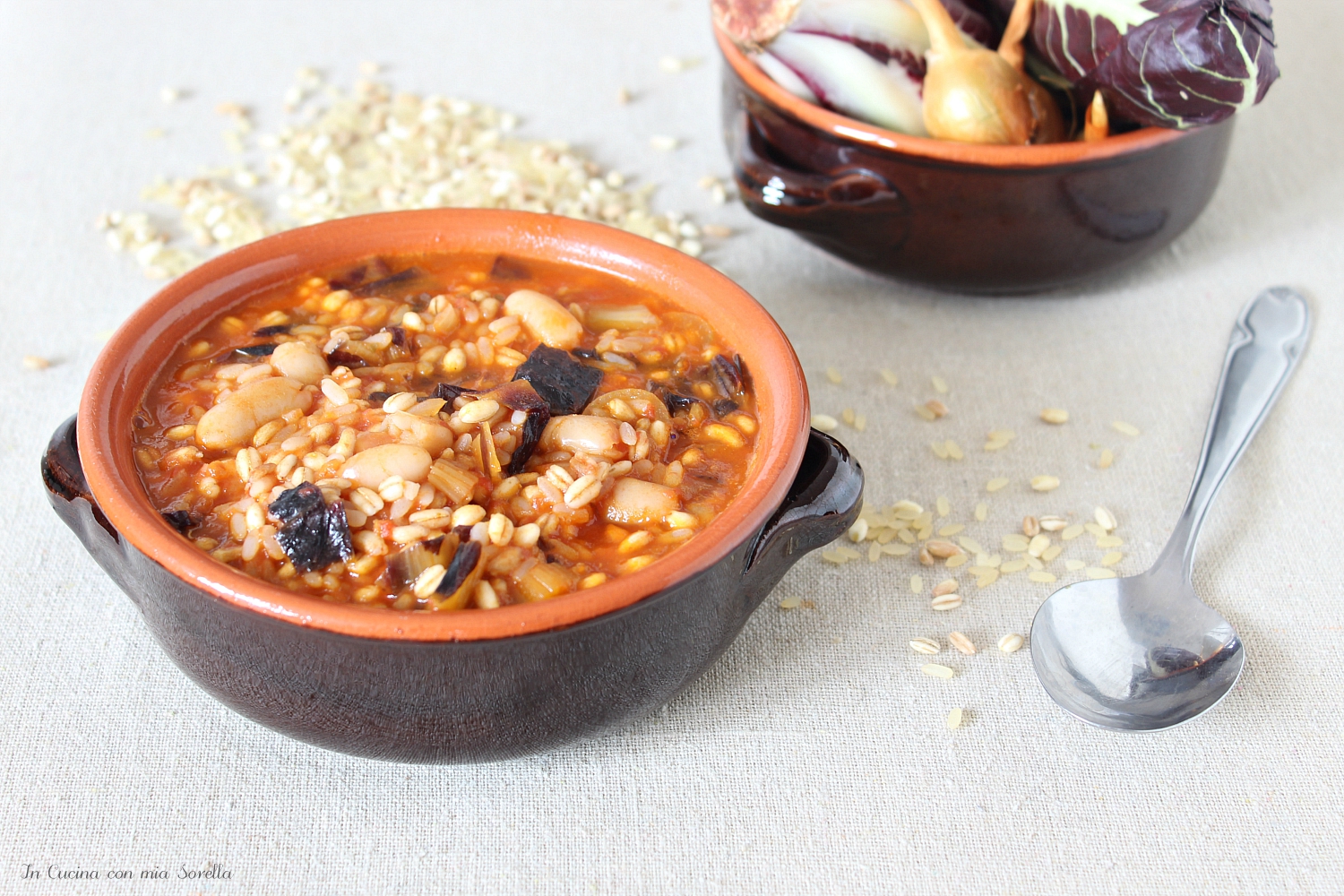 Zuppa di cereali con radicchio e fagioli