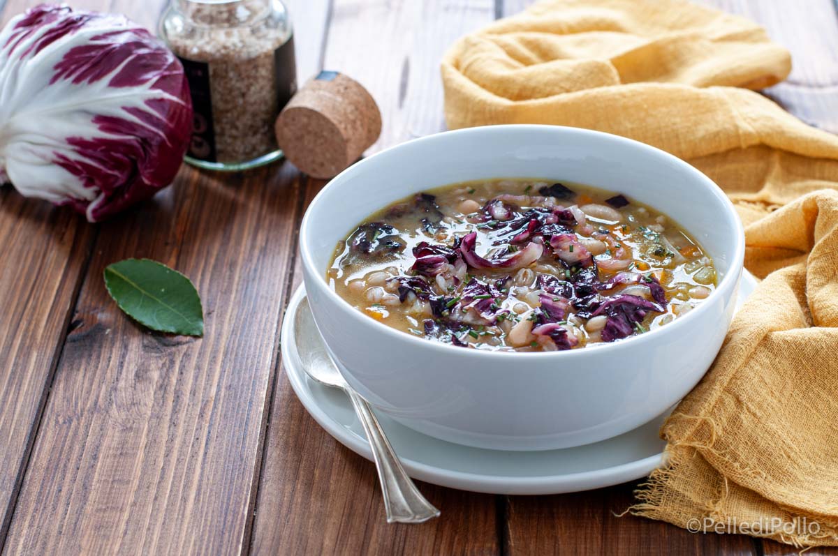 Zuppa di farro con radicchio e cannellini