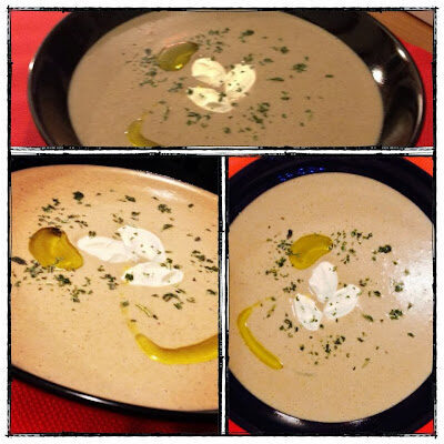 Zuppa di funghi con quenelle di di formaggio fresco