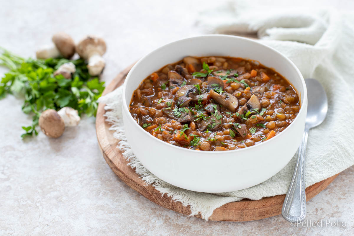 Zuppa di lenticchie e funghi