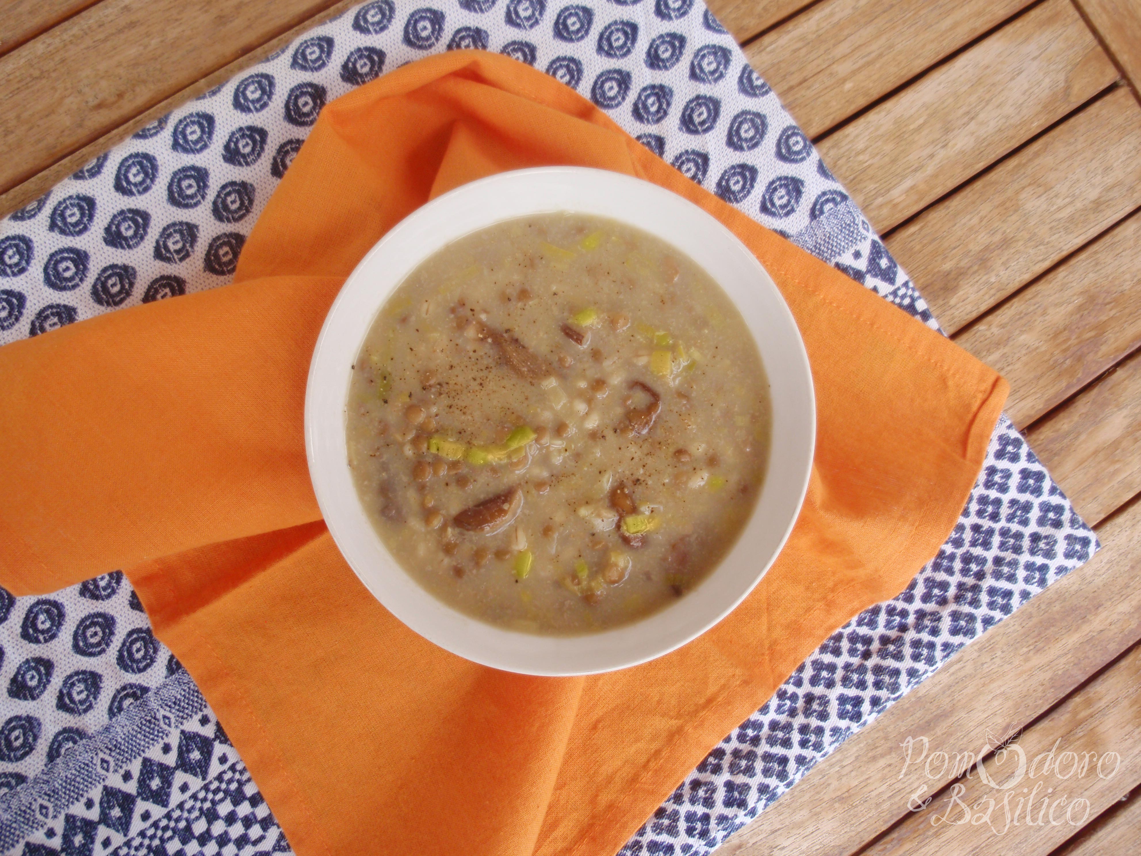 Zuppa di orzo, funghi e porri