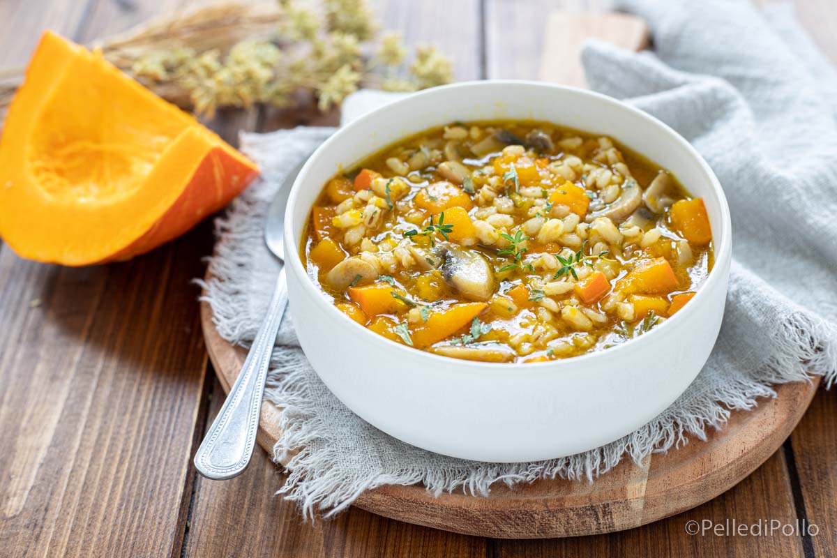 Zuppa di orzo zucca e funghi