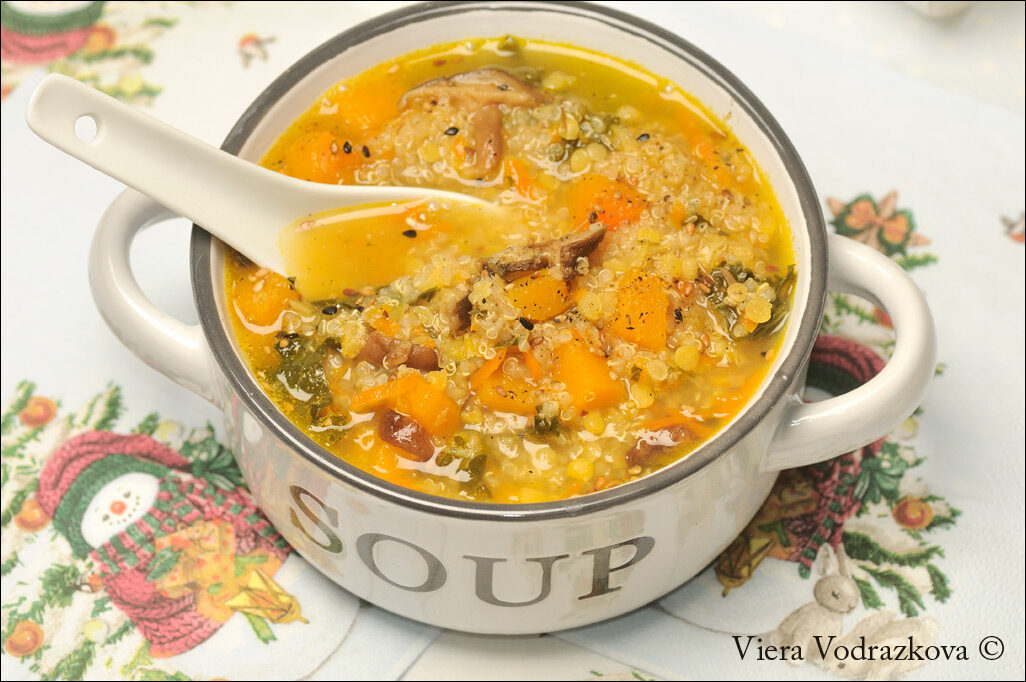Zuppa di quinoa, shiitake e zucca senza glutine
