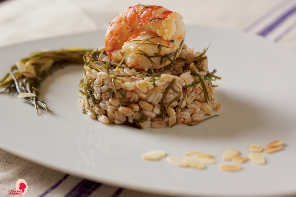 Agretti farro e gamberoni….