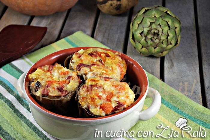 Carciofi ripieni di patate speck scamorza e zucca
