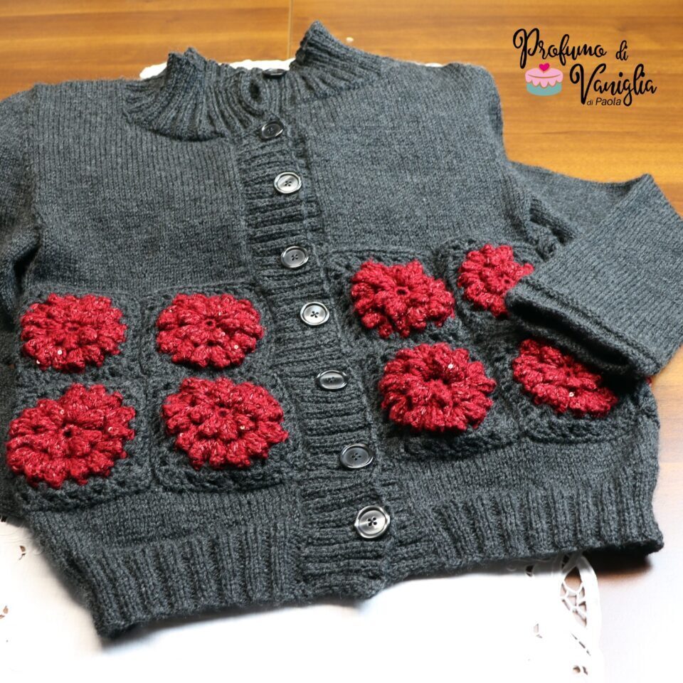 Cardigan red flowers