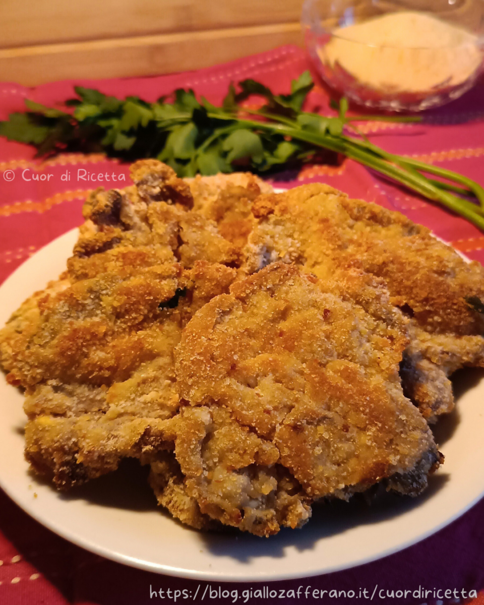 Cotolette di funghi pleurotus impanati al forno