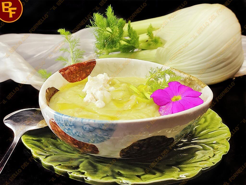 Crema di finocchi porro e patate con formaggio spalmabile