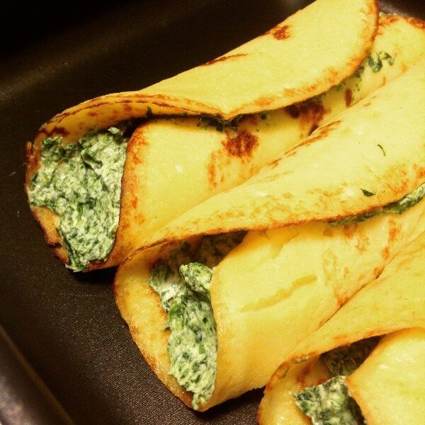 Crepes con spinaci e caprino