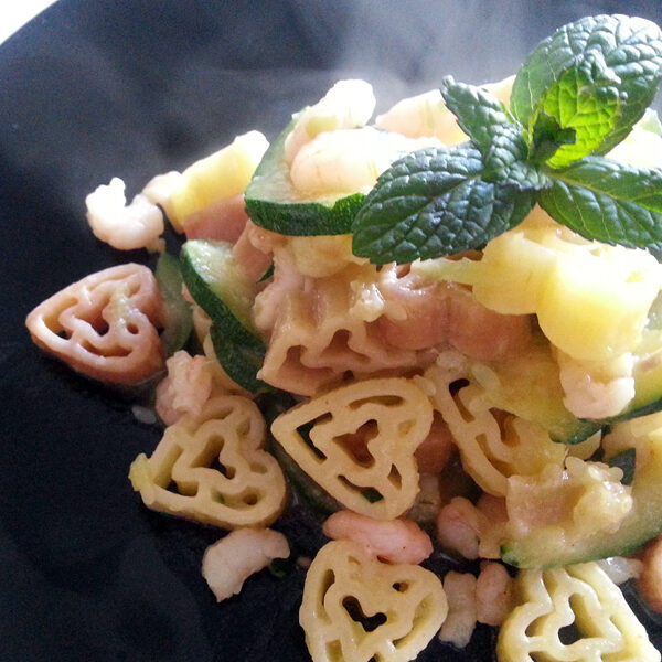 Cuori con zucchine e gamberetti alla menta