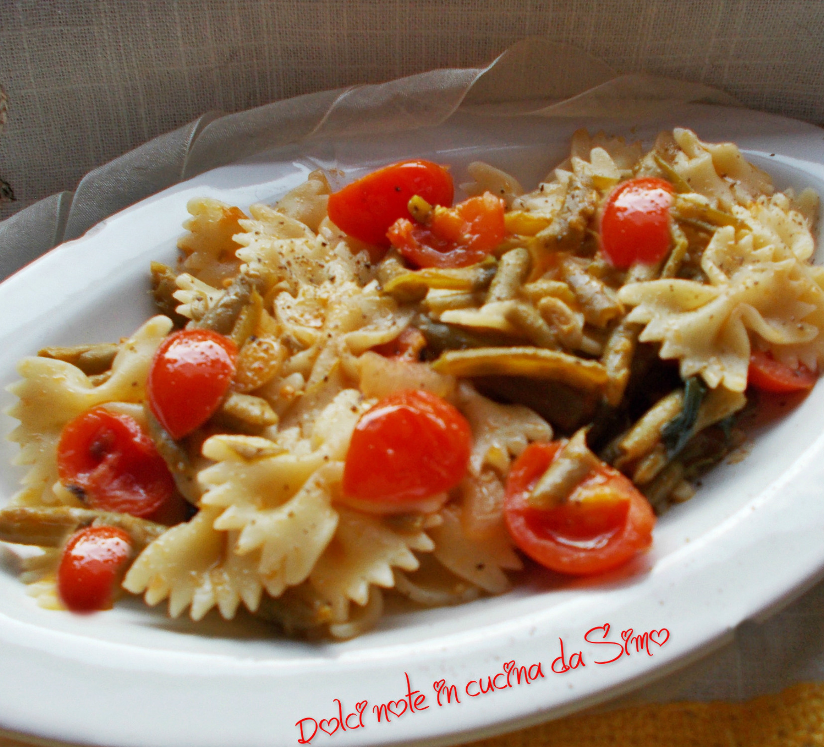 Farfalle estive con pomodorini e fagiolini