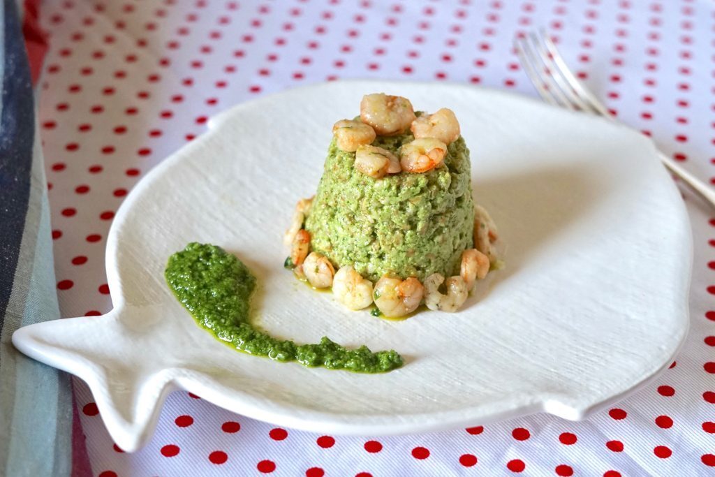 Farro al basilico con gamberetti trifolati