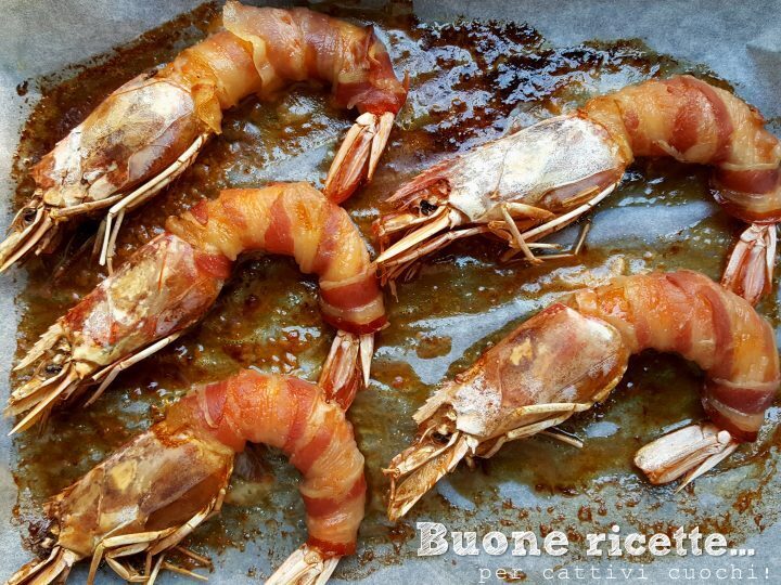 Gamberi con pancetta