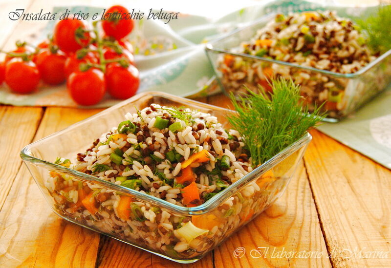Insalata di riso e lenticchie beluga