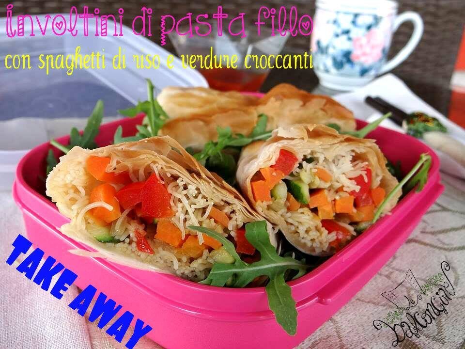 Involtini di pasta fillo con spaghetti di riso